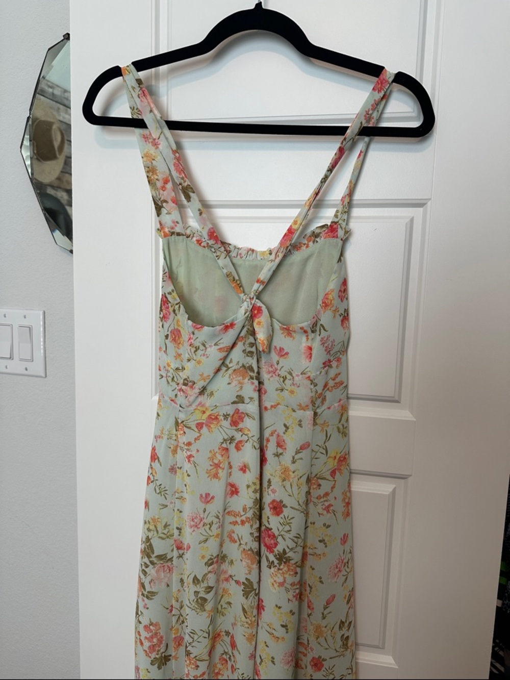 Floral Mint Slip Midi Dress with Pink Bouquet Print - Picture 5 of 6